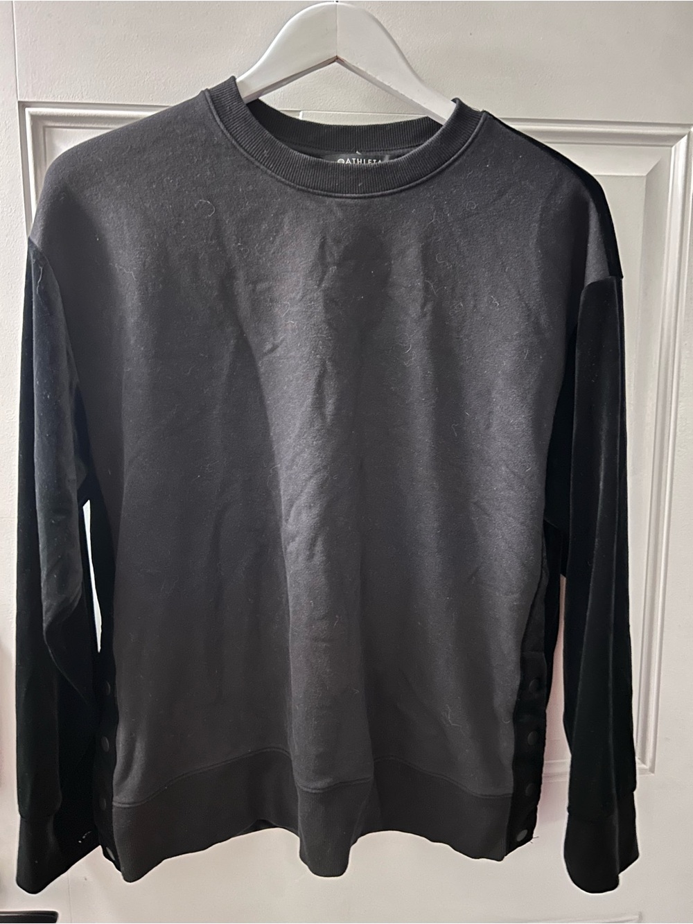 Athleta Black Long Sleeve Crewneck with Side Buttons